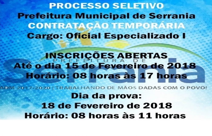 Processo Seletivo 001/2018 - Oficial Especializa I