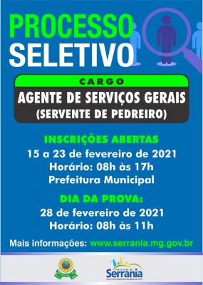 Processo Seletivo - Agente de Serviços Gerais (Servente de Pedreiro)